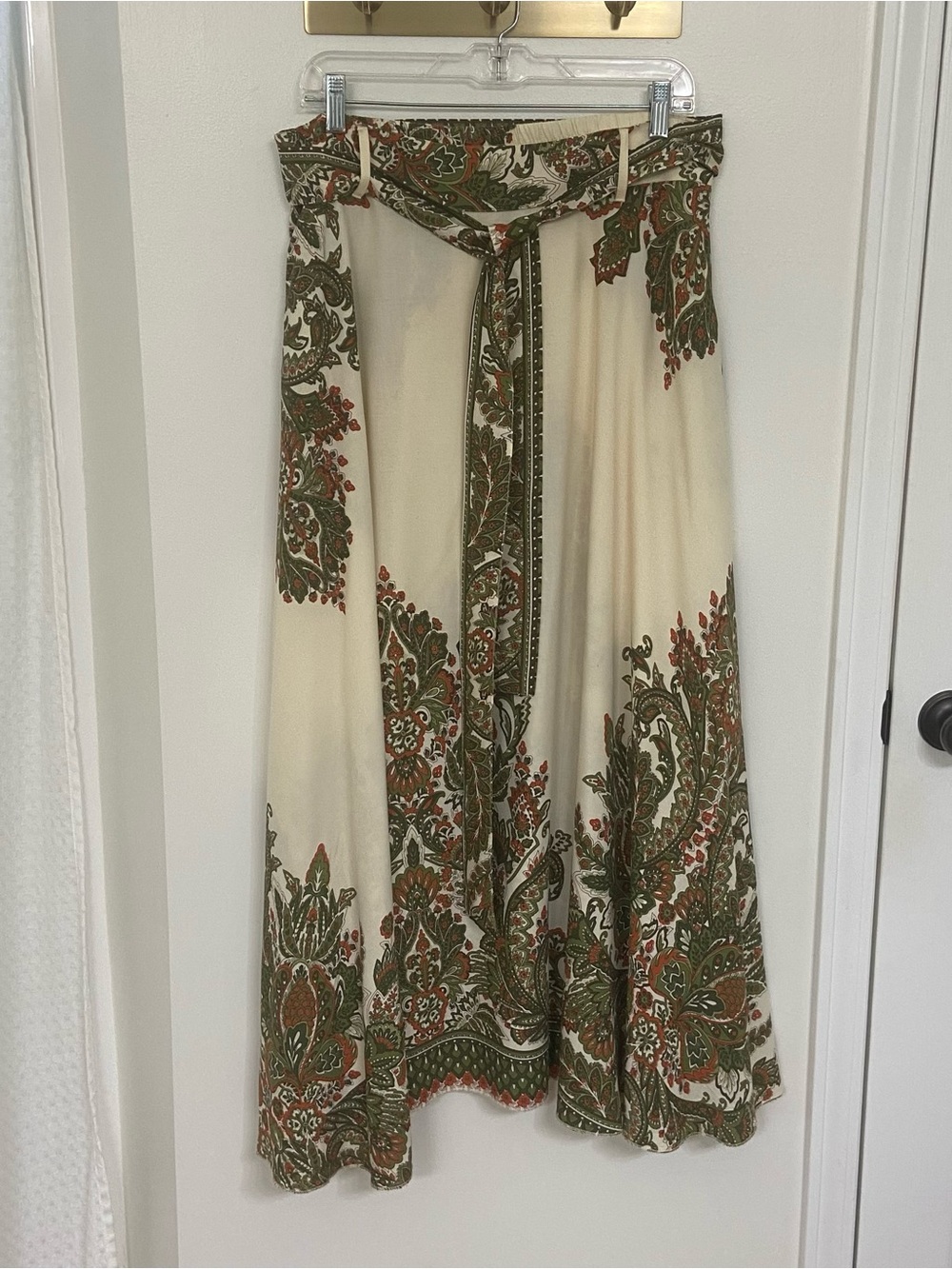 Kaktus 100% Rayon Paisley Maxi Skirt XL Boho 70s Style Belted Made in India